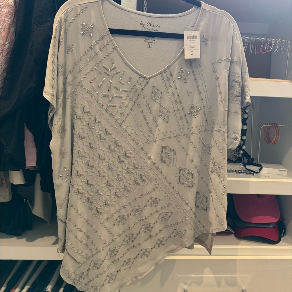 Chico's Light Gray Embellished Blouse